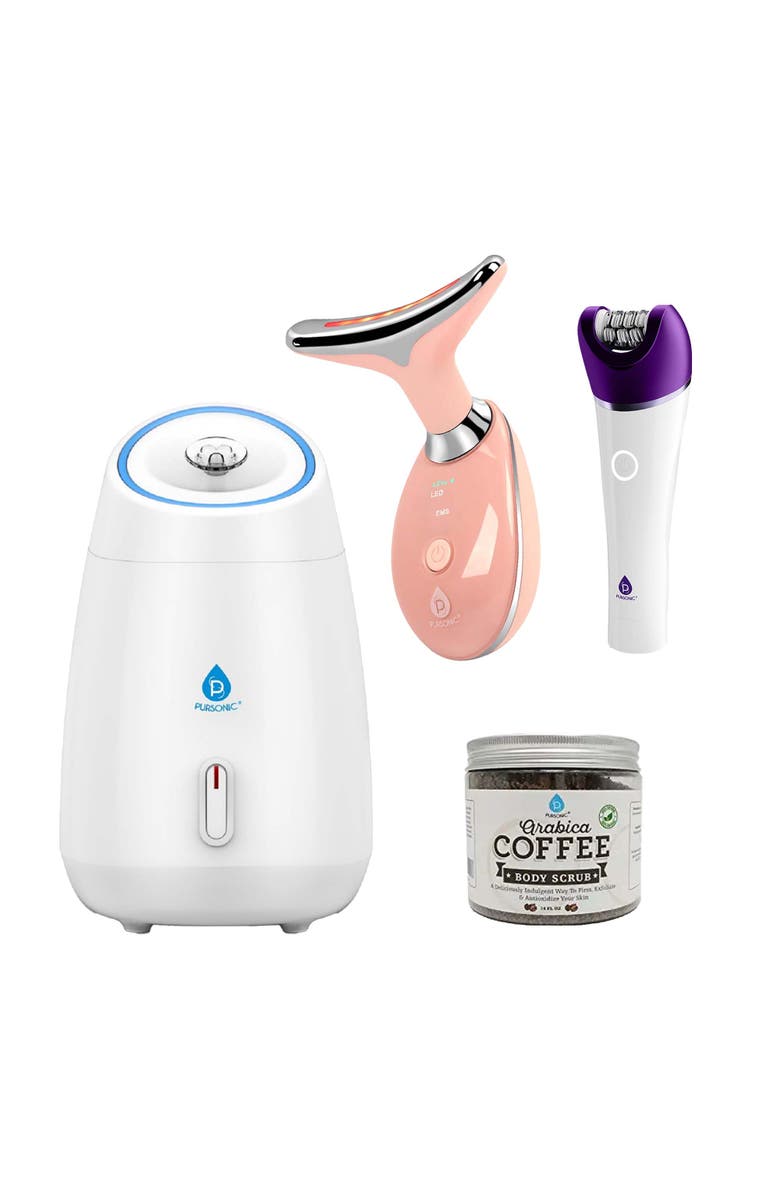 PURSONIC Radiant Glow Beauty & Self-Care Bundle Facial Steamer, LED Therapy, Epilator & More!, Main, color, 