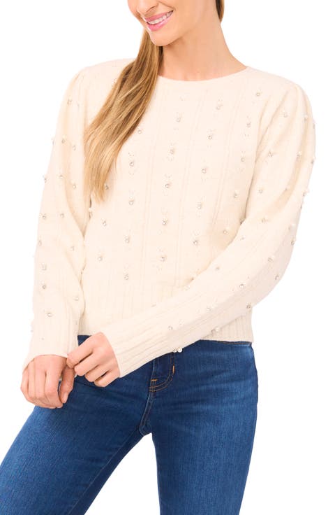 Imitation Pearl Embellished Sweater