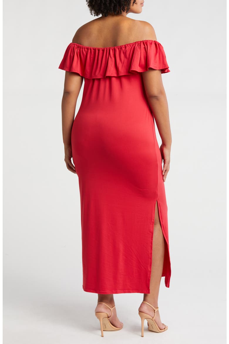 Off the Shoulder Jersey Midi Dress, Alternate, color, RED