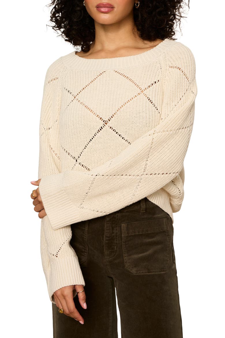 Diamond Stitch Sweater, Alternate, color, BONE WHITE