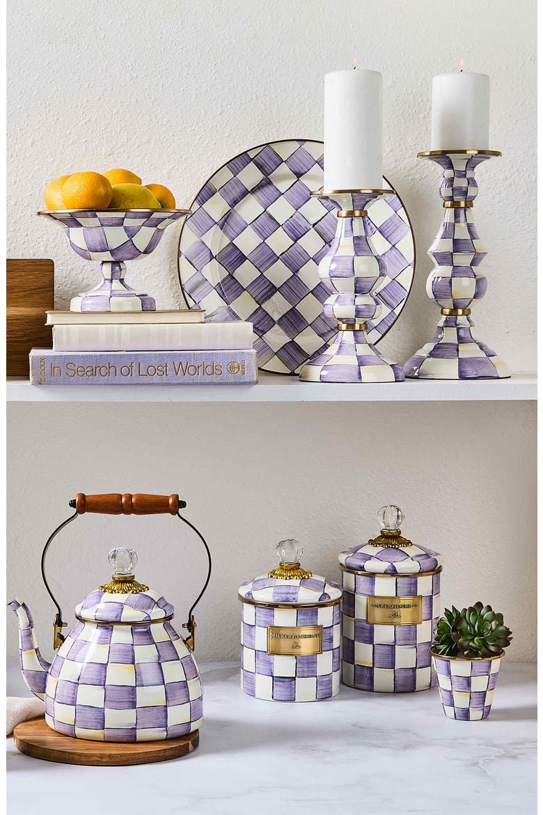 Violet Check Large Pillar Candleholder, Alternate, color, VIOLET