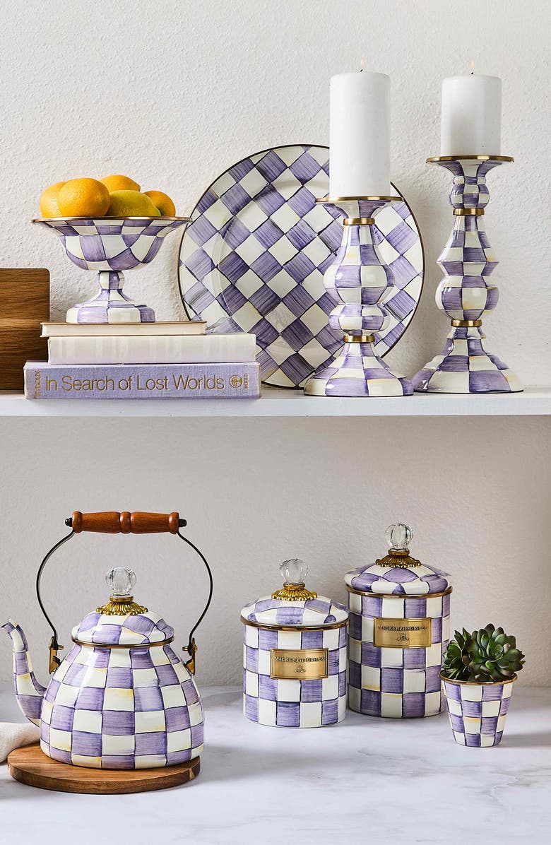 MACKENZIE CHILDS Violet Check Large Pillar Candleholder, Alternate, color, Violet