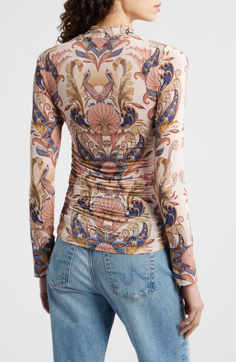 FARM Rio Sea Garden Ruched Mock Neck Top, Alternate, color, Sea Garden Scarf