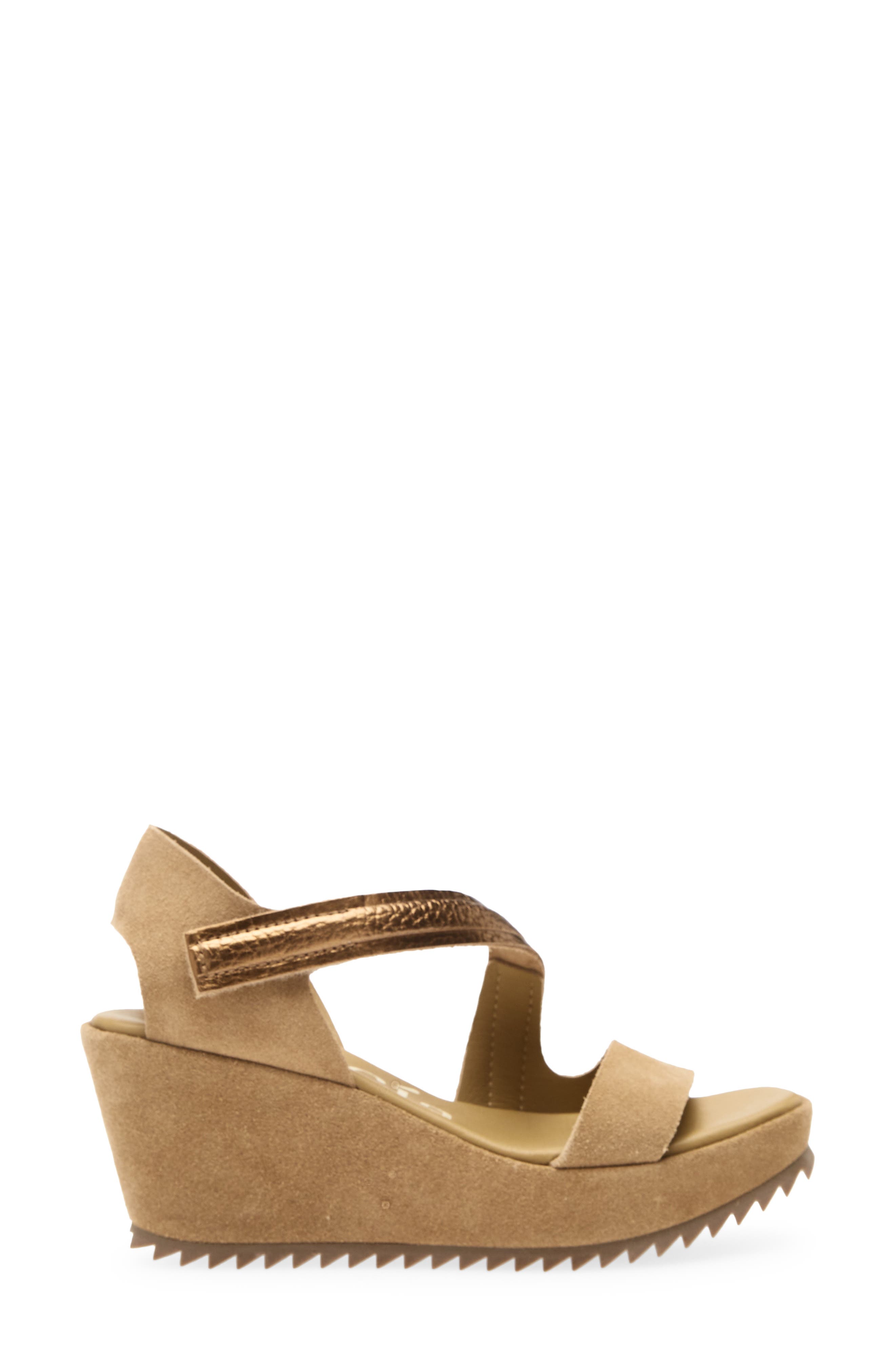 Pedro Garcia Fineta Wedge Sandal, Alternate, color, Camel Castoro-Brass Accent