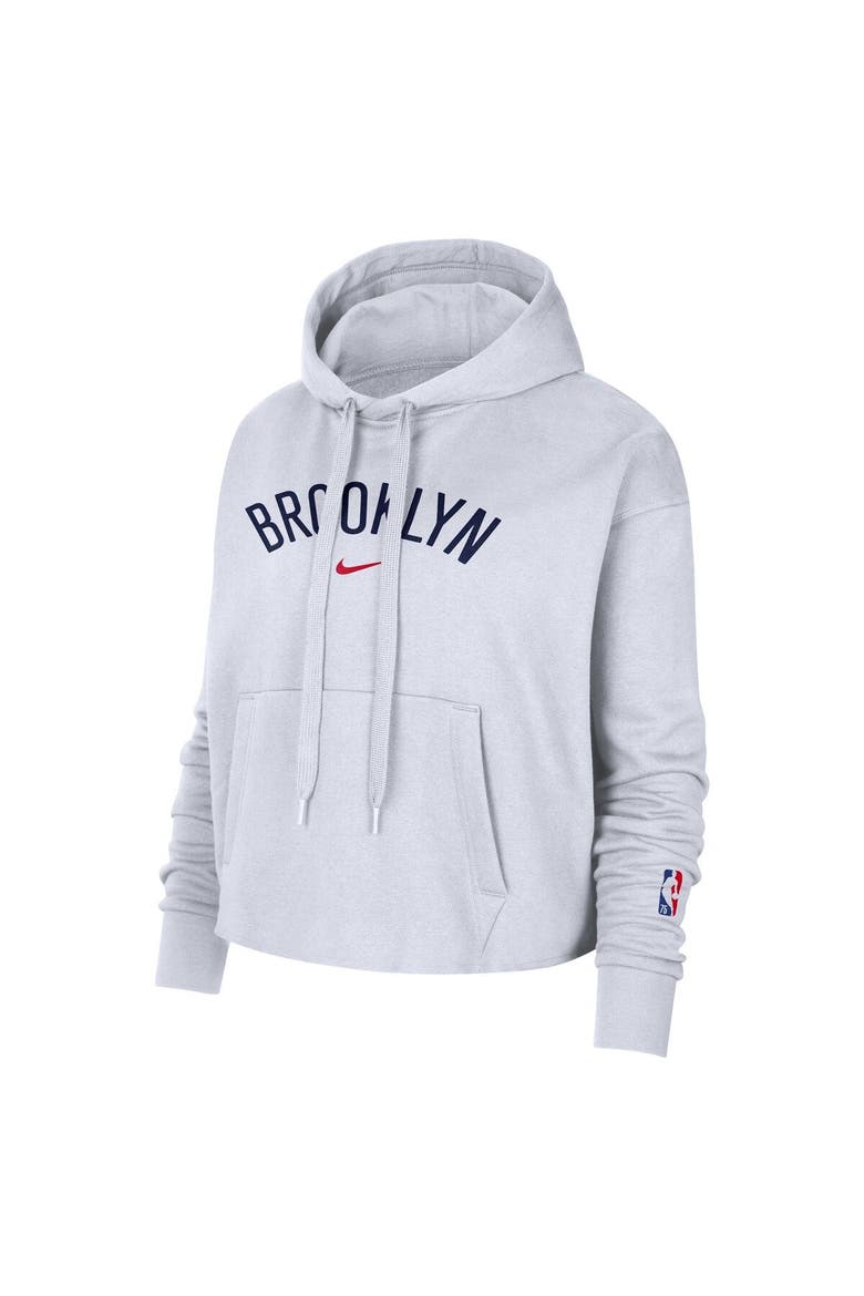 Women's Nike White Brooklyn Nets 2021/22 City Edition Essential Logo Cropped Pullover Hoodie, Alternate, color, White