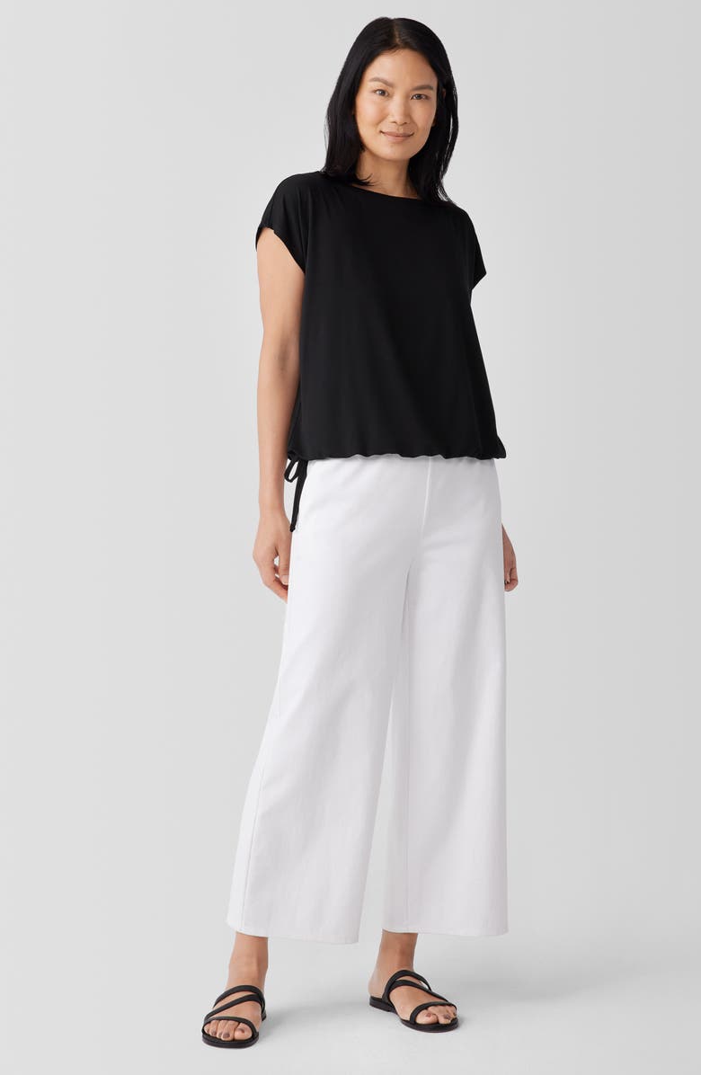 Eileen Fisher Boat Neck Drawstring Waist Top, Alternate, color, Black