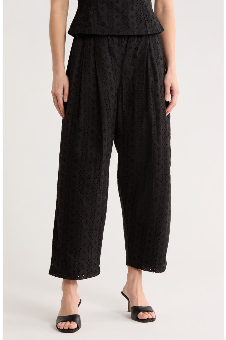 Eyelet Pull-On Pants, Main, color, BLACK