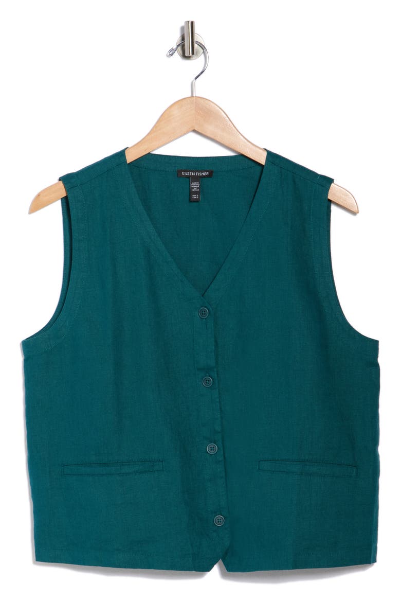 V-Neck Organic Linen Vest, Alternate, color, AEGEAN