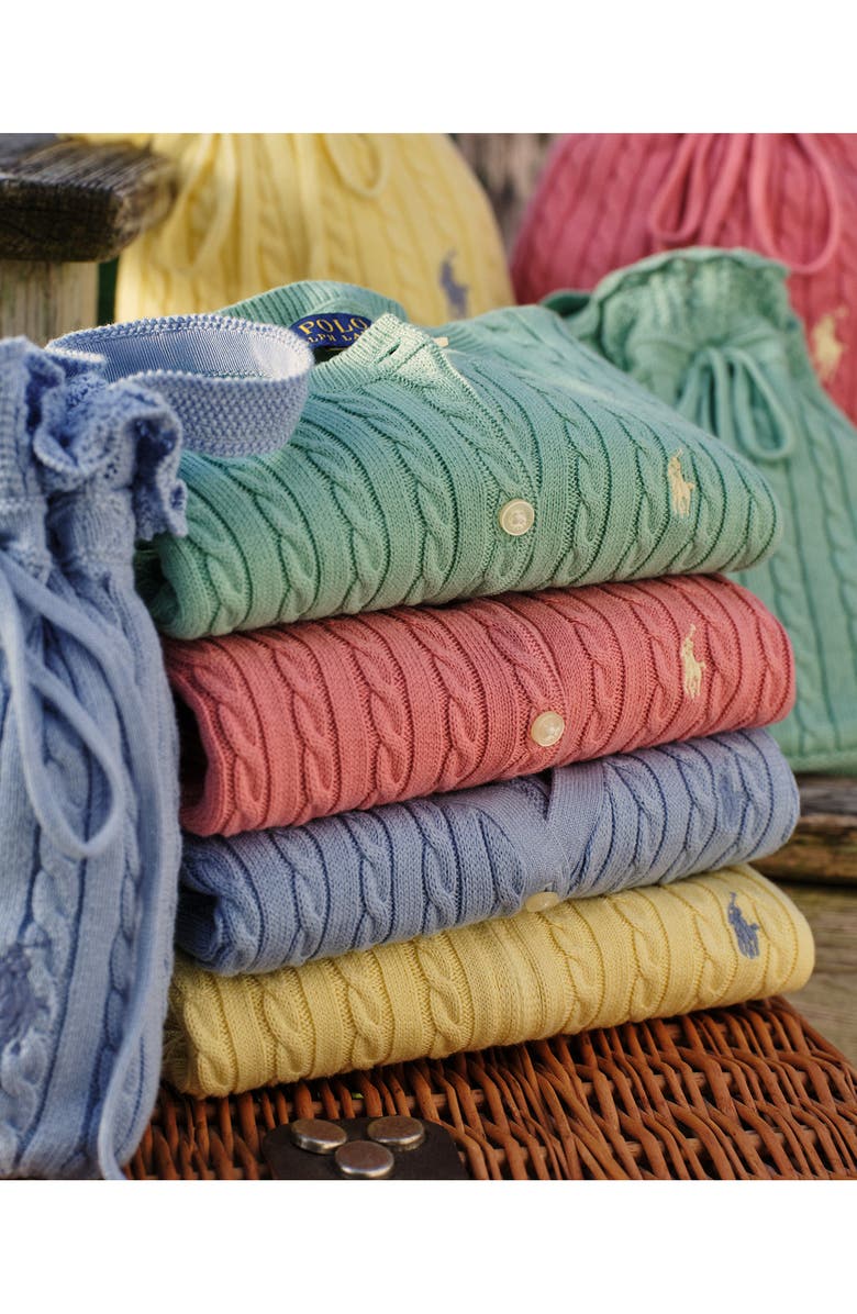 Polo Ralph Lauren Kids' Mini Cable Cotton Cardigan, Alternate, color, Chambray Blue