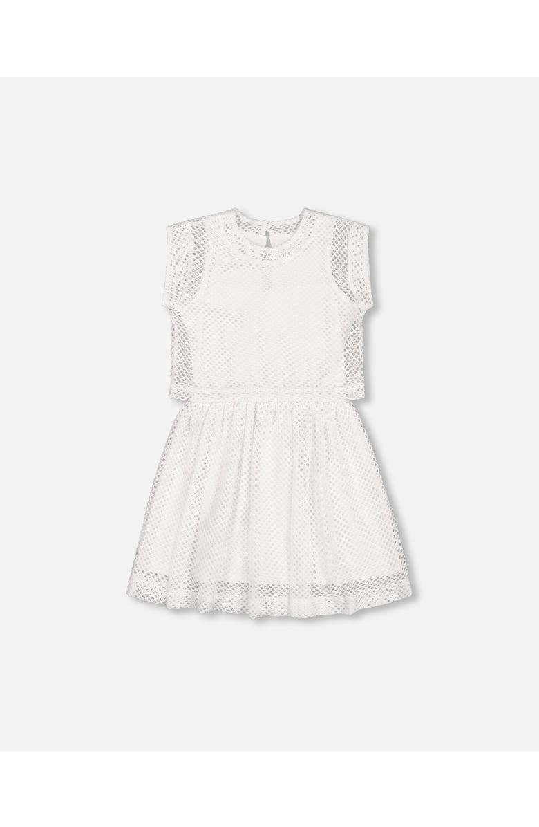 Deux par Deux Little Girl's Bi-Material Mesh And Organic Cotton Dress Snow White, Main, color, Snow White