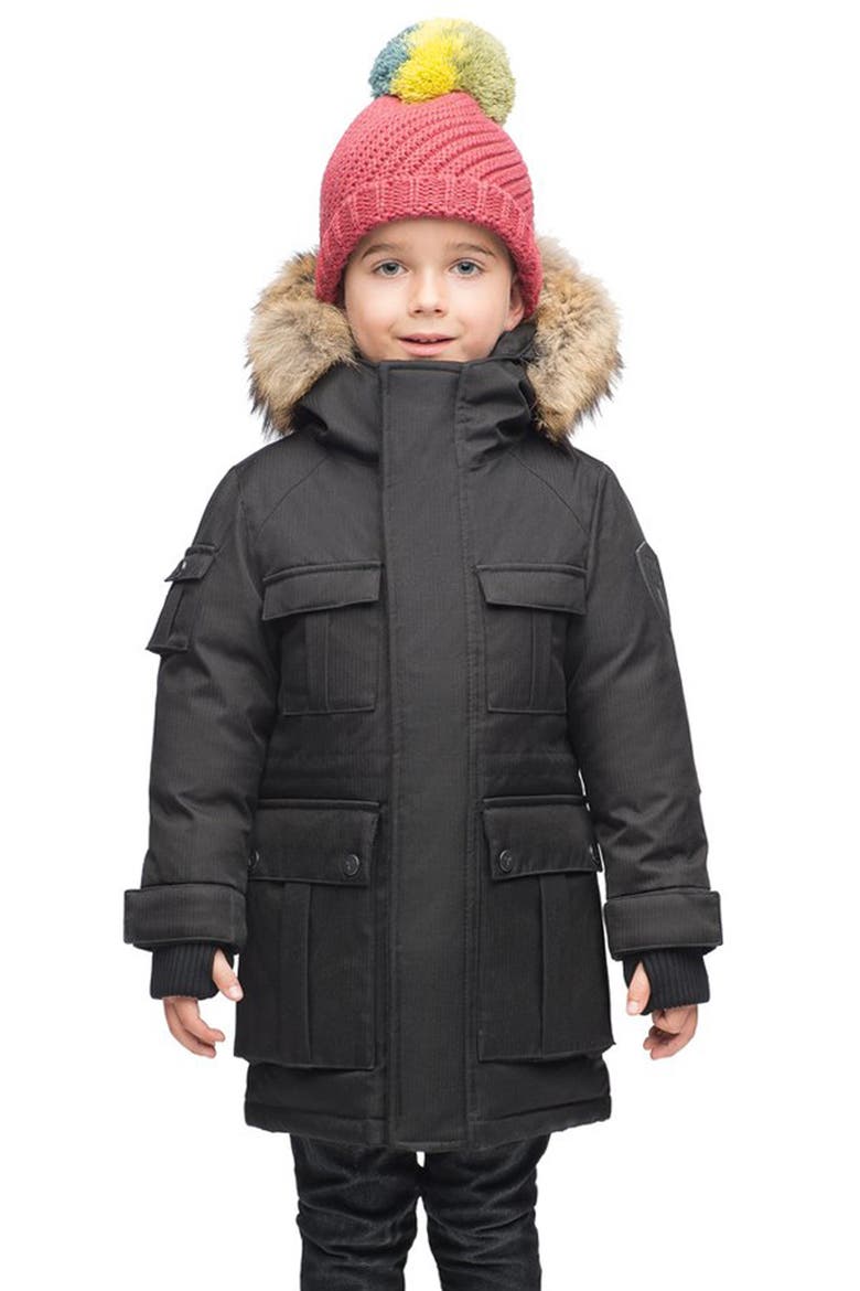Lil Kimmarut Hooded Down Parka with Removable Genuine Coyote Fur Trim, Alternate, color, BLACK