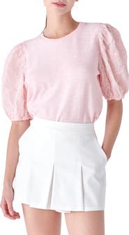 English Factory Mixed Media Puff Sleeve Top