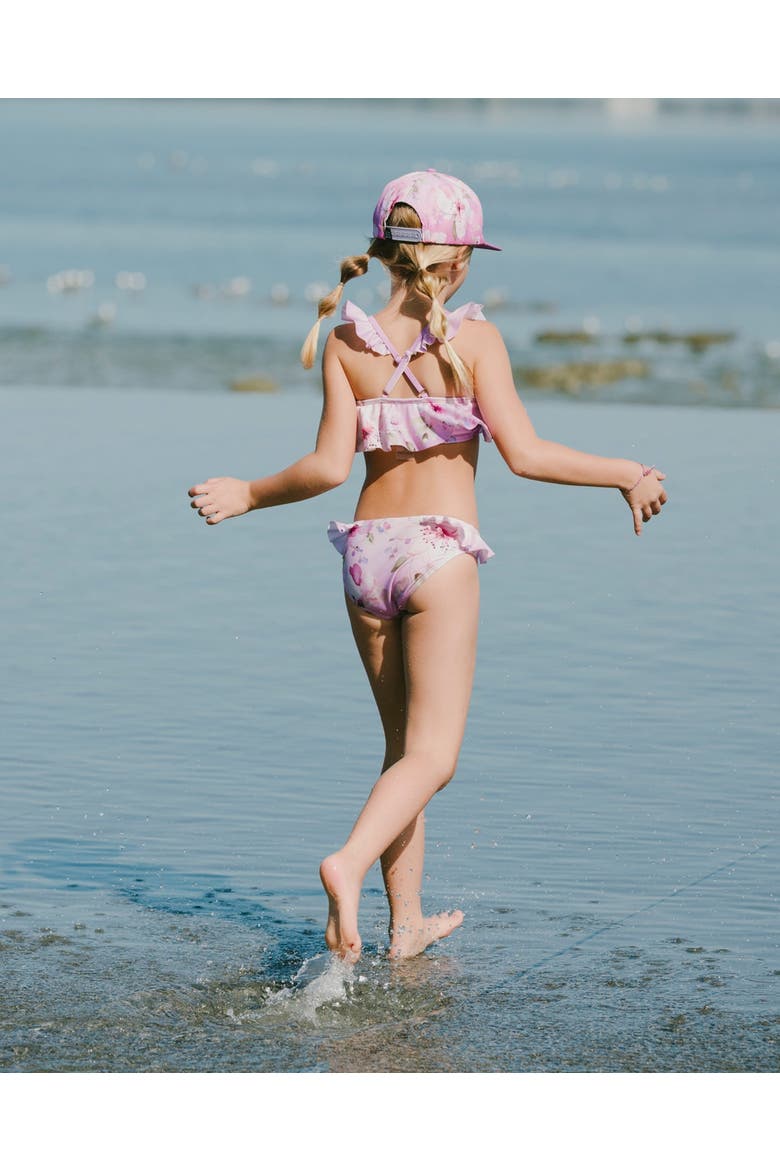 Two-Piece Ruffle Flared Flower Swimsuit, Alternate, color, Purple Flower Print