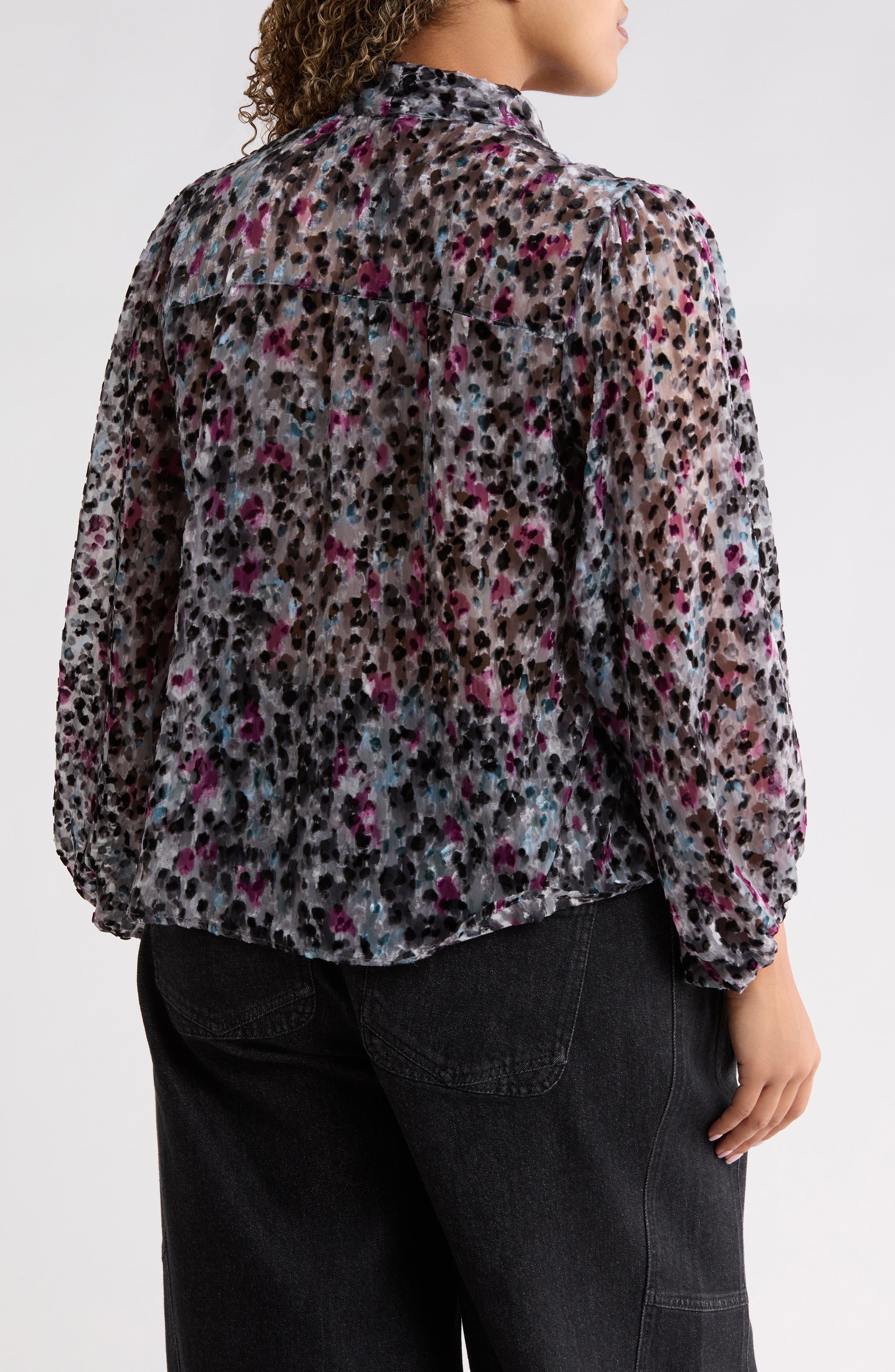 Wit & Wisdom Burnout Velvet Tie Neck Top (Women) | Nordstrom