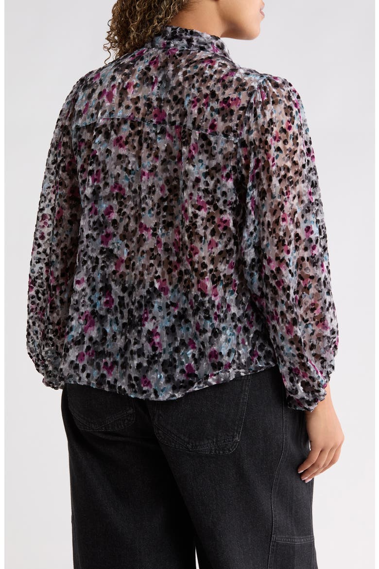 Burnout Velvet Tie Neck Top, Alternate, color, BLACK/ PLUM MULTI