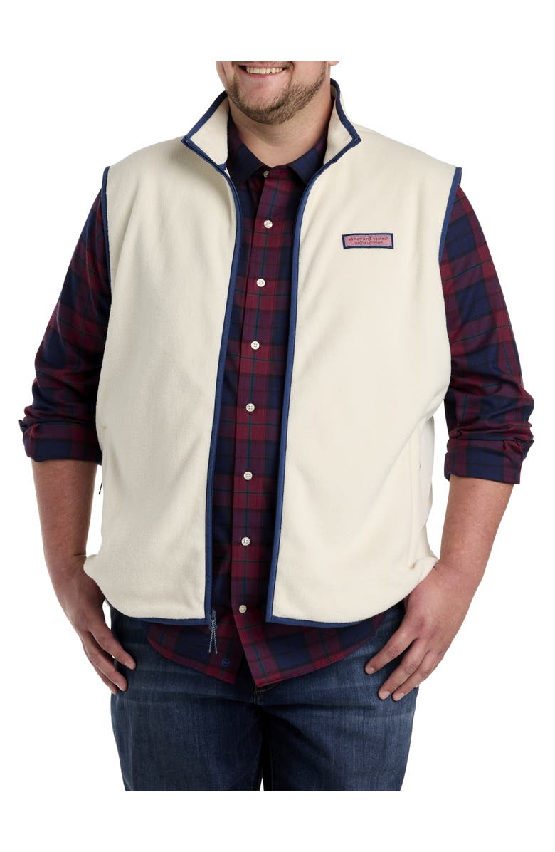 vineyard vines Big & Tall Harbor Fleece Zip-Front Vest, Main, color, Stone