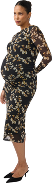 Ingrid & Isabel Long Sleeve Ruched Mesh Maternity Midi Dress
