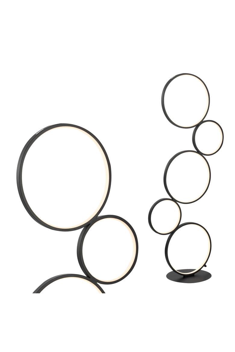 Pluto Stacked Circles 45" 5-Light Contemporary Modern Iron/Aluminum Integrated LED Floor Lamp, Black, Main, color, Black