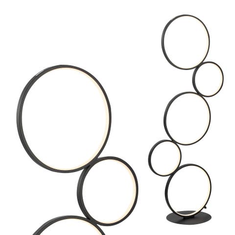 Pluto Stacked Circles 45" 5-Light Contemporary Modern Iron/Aluminum Integrated LED Floor Lamp, Black
