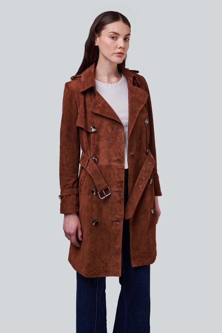 Soho Suede Trench Coat, Alternate, color, Chestnut
