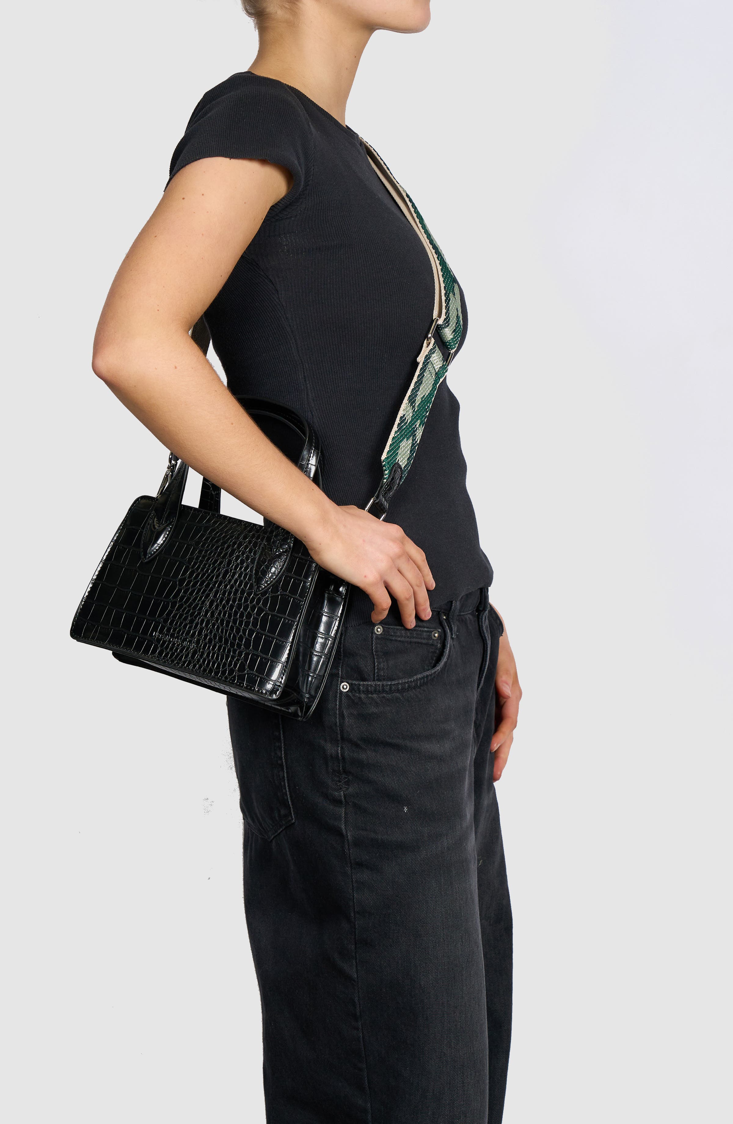 Urban Originals August Croc Embossed Vegan Leather Crossbody Bag, Alternate, color, Black