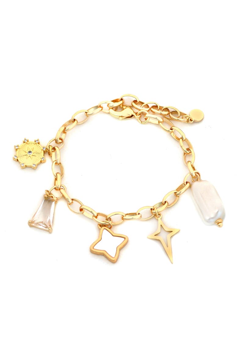 Faux Pearl Charm Bracelet, Main, color, WHITE