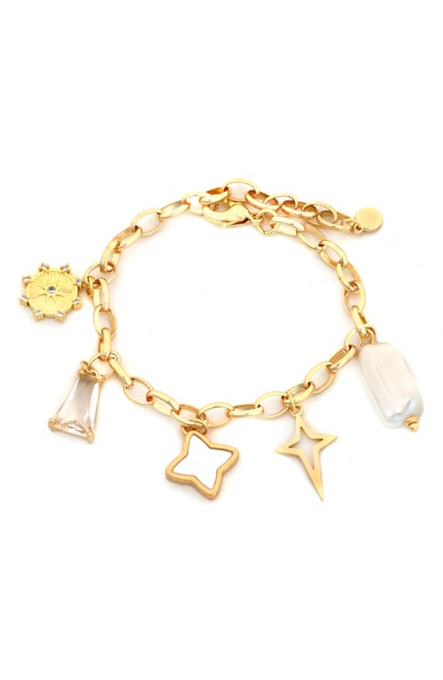 Panacea Faux Pearl Charm Bracelet In Gold