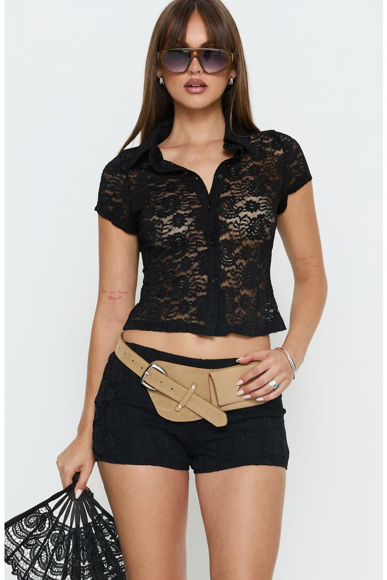Daveney Lace Micro Shorts, Alternate, color, BLACK