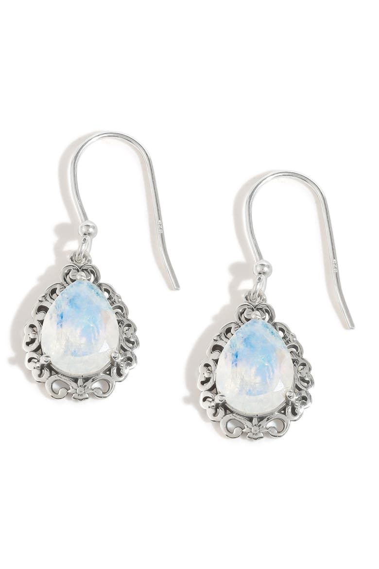 Moonstone Drop Earrings, Main, color, BLUE