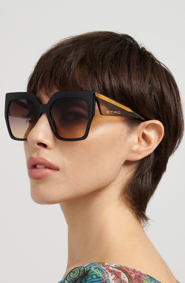 Etro 57mm Square Sunglasses, Alternate, color, Black Yellow/ Violyellow Ds