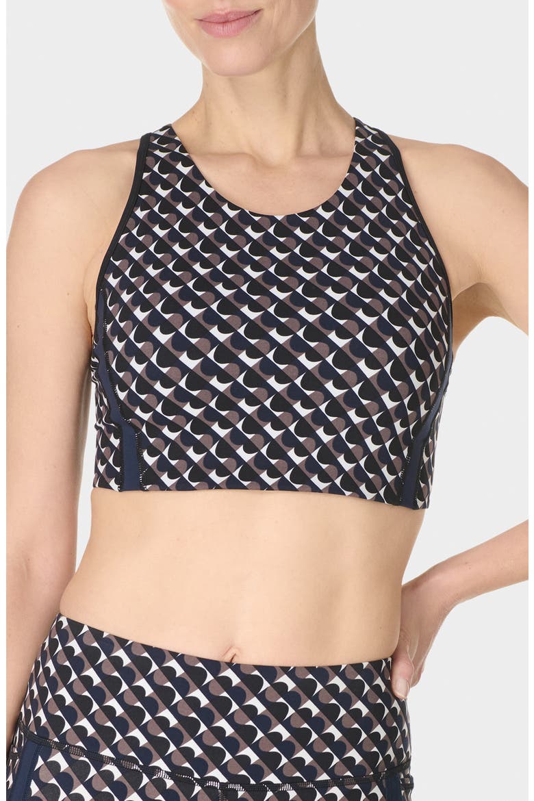 Power Geo Print Side Stripe Sports Bra, Main, color, BLACK BAUHAUS PRINT