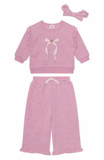 PL Baby by Petit Lem Floral Ruffle Sweatshirt, Pants & Headband Set