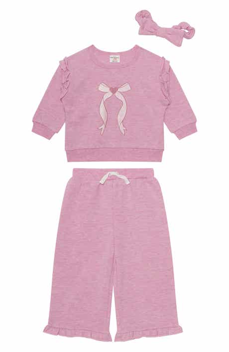 PL Baby by Petit Lem Floral Ruffle Sweatshirt, Pants & Headband Set
