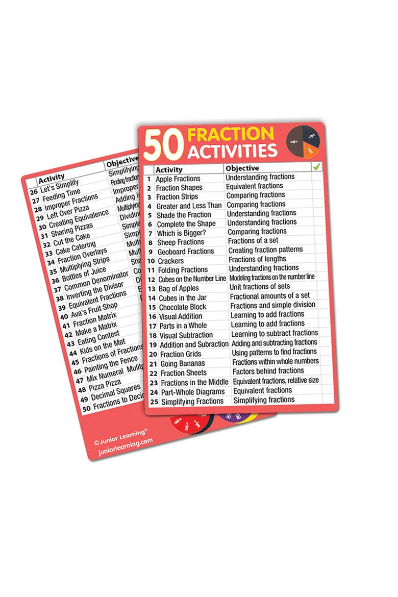 JL331 50 Fraction Activities, Multi, Alternate, color, Multicolored