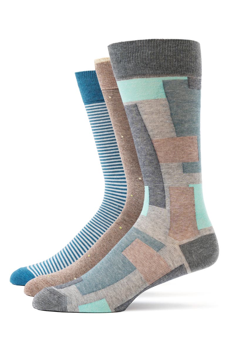 Lorenzo Uomo Mixed Pattern 3-Pack Assorted Crew Socks, Main, color,