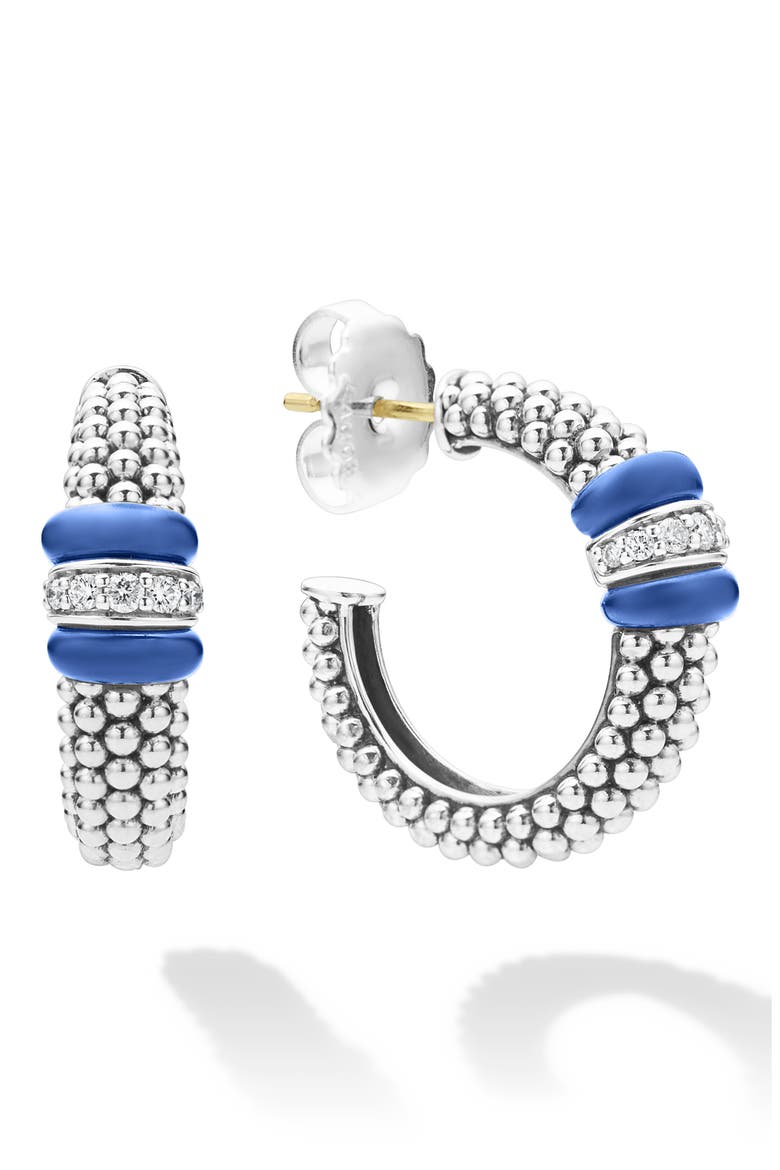 Blue Caviar Diamond Hoop Earrings, Alternate, color, ULTRAMARINE