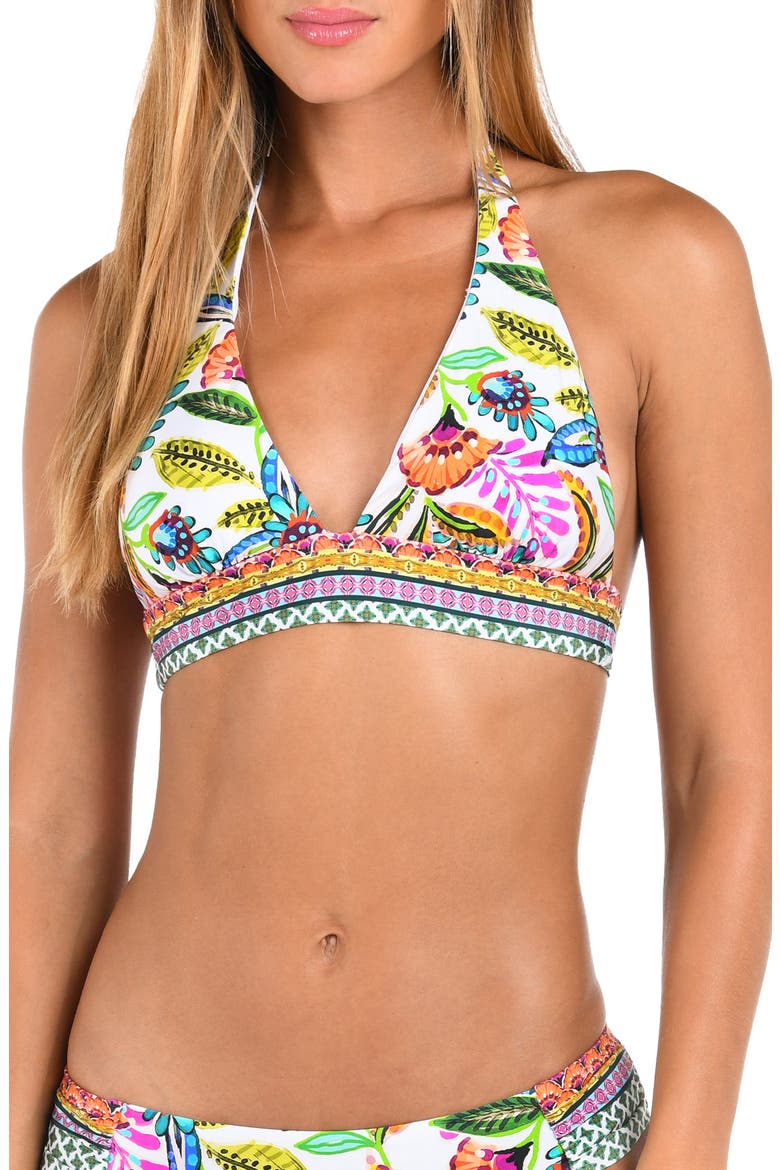 Jungle Halter Bikini Top, Main, color, WHITE MULTI