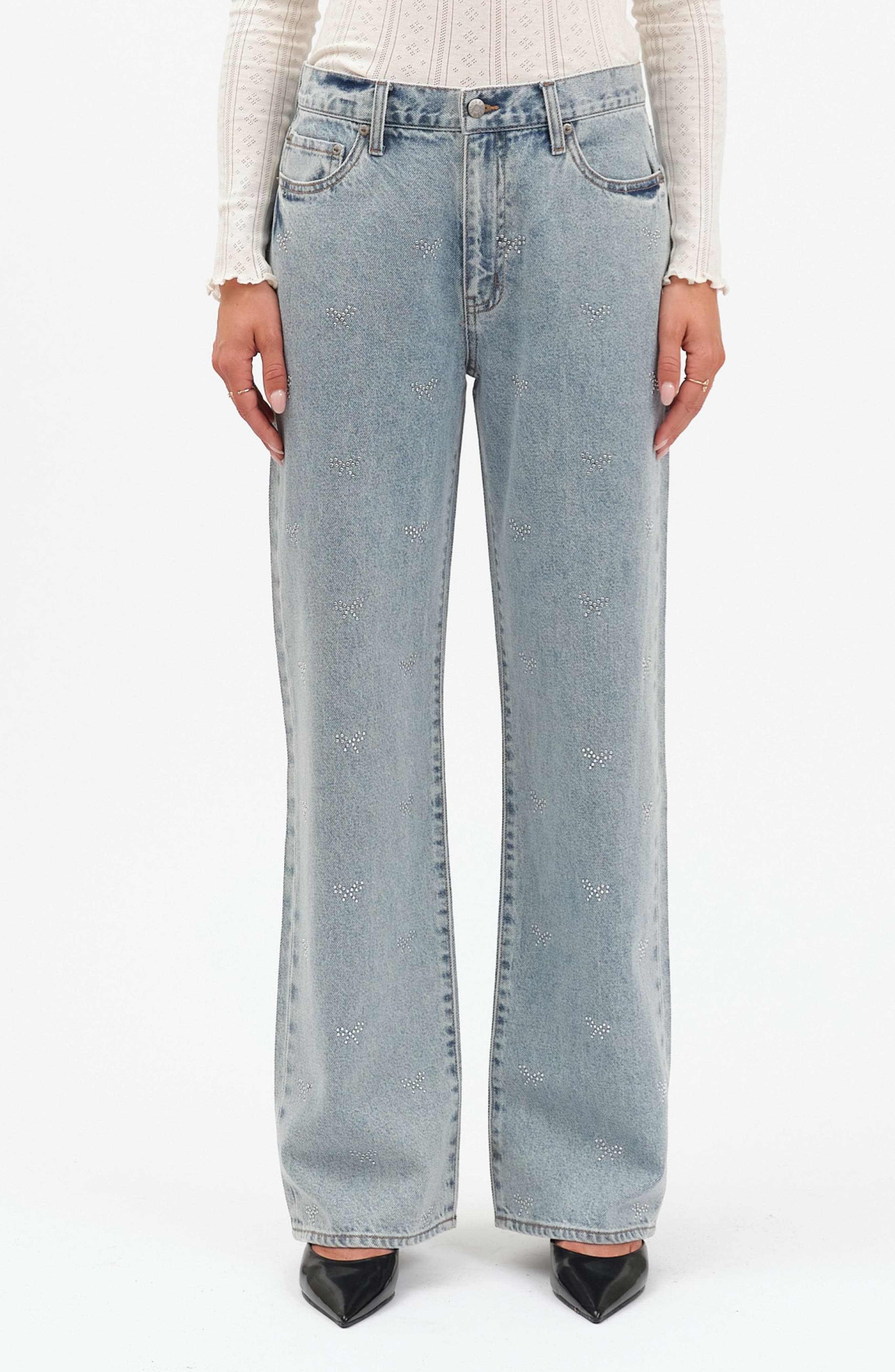 DAZE 1999 Crystal Bow High Waist Straight Leg Jeans