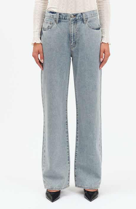 DAZE 1999 Crystal Bow High Waist Straight Leg Jeans