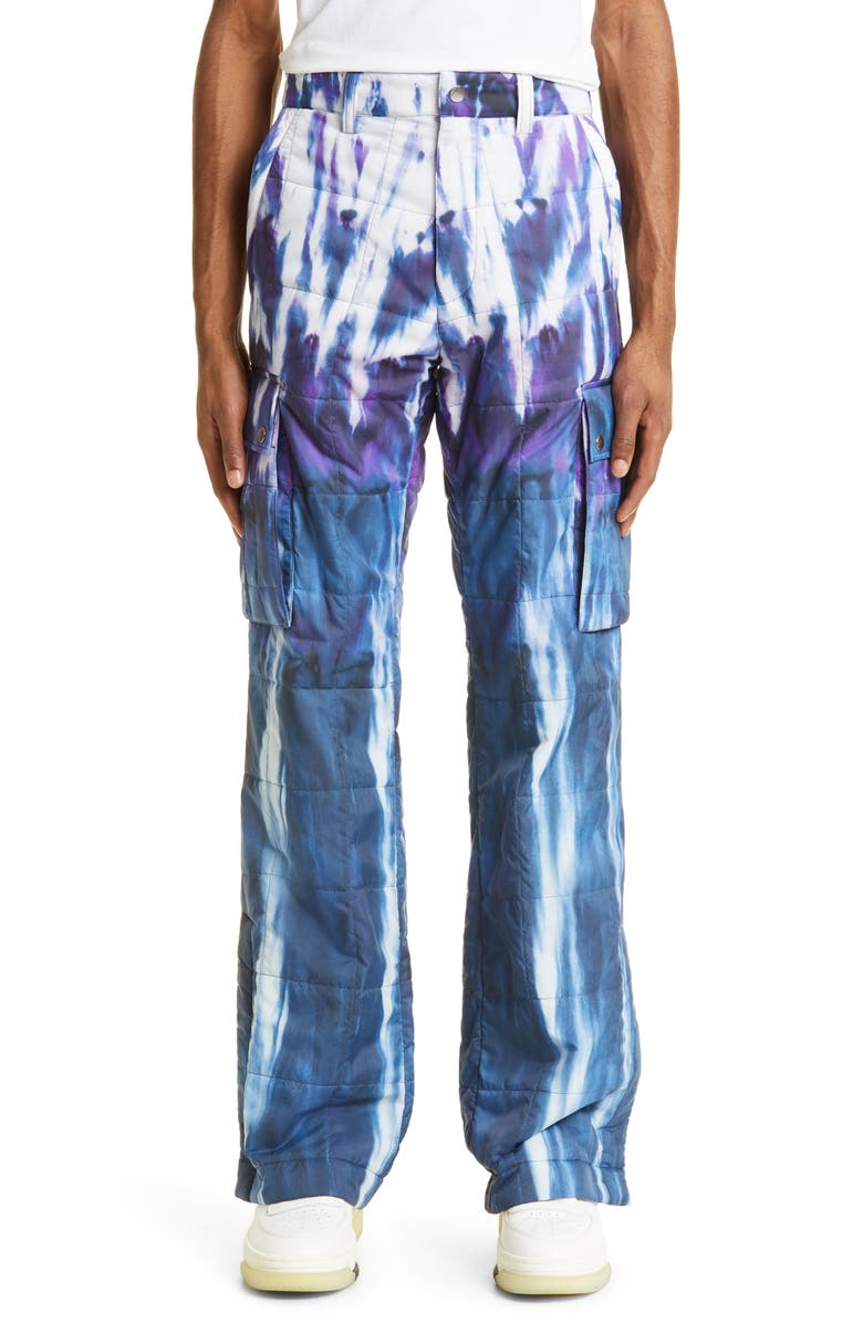 AMIRI Tie Dye Quilted Nylon Flare Leg Cargo Pants, Main, color, 