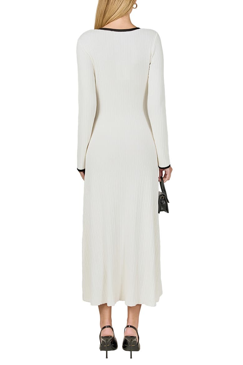 Contrast Long Sleeve Rib Maxi Dress, Alternate, color, IVORY/ BLACK