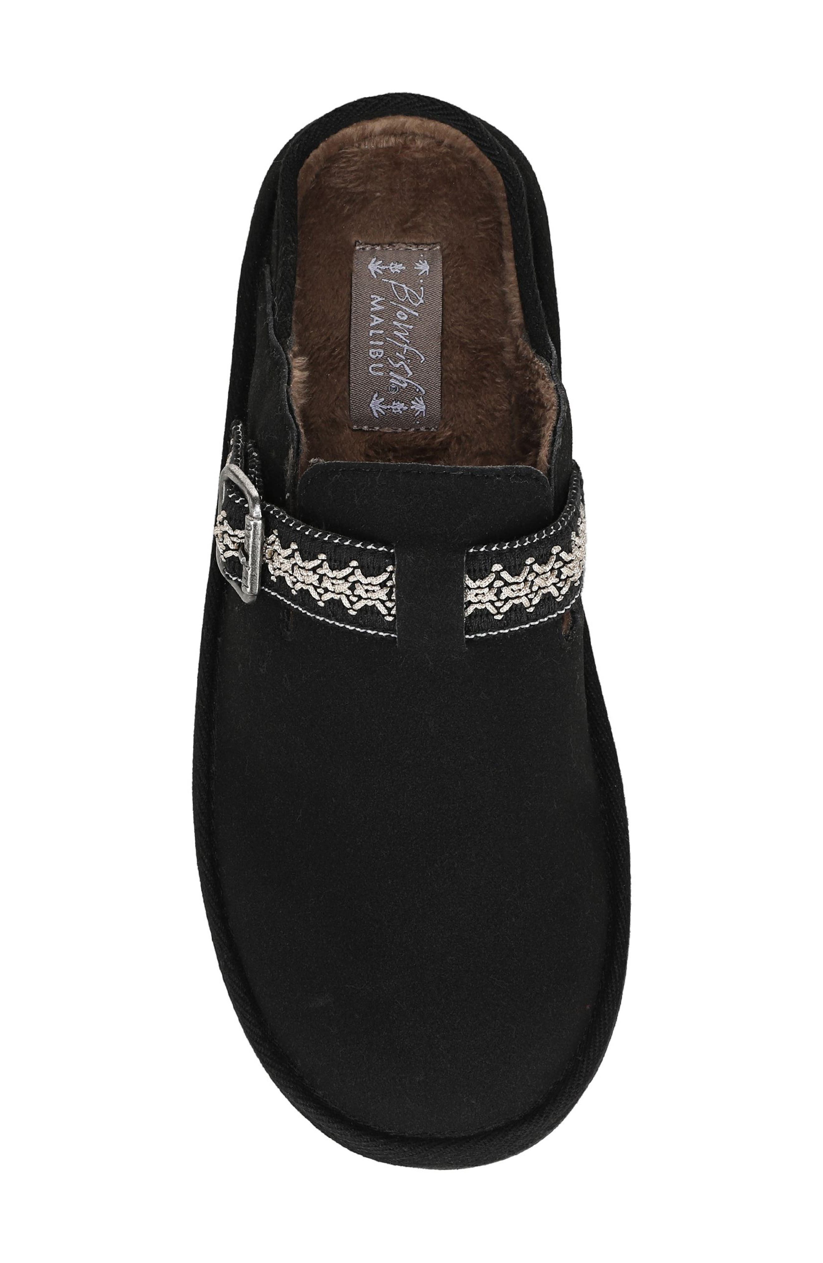 Blowfish Malibu Monday Faux Shearling Lined Clog Slipper, Alternate, color, Black Faux Suede