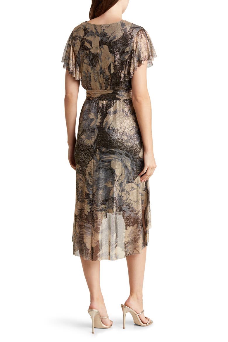 Winter Garden Metallic Flutter Sleeve Midi Dress, Alternate, color, GREEN MULTI