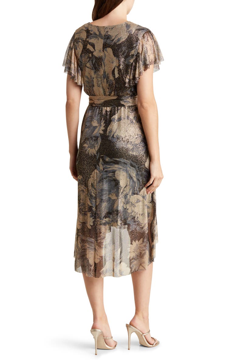 TASH AND SOPHIE Winter Garden Metallic Flutter Sleeve Midi Dress, Alternate, color,