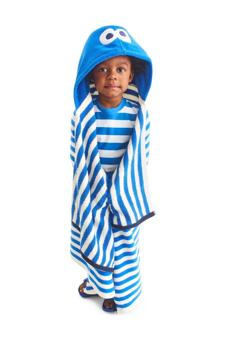 Kids Sesame Street Hoodie Towel, Alternate, color, Blueberry White Stripe