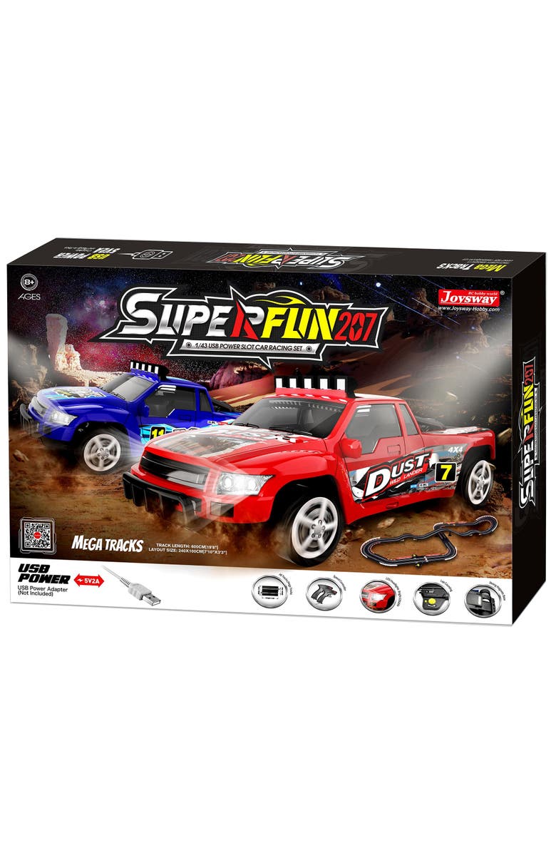 Joysway Superfun 207, 1/43 Usb Power Slot Car Racing Set, 94x39 inches, Main, color, Multicolored