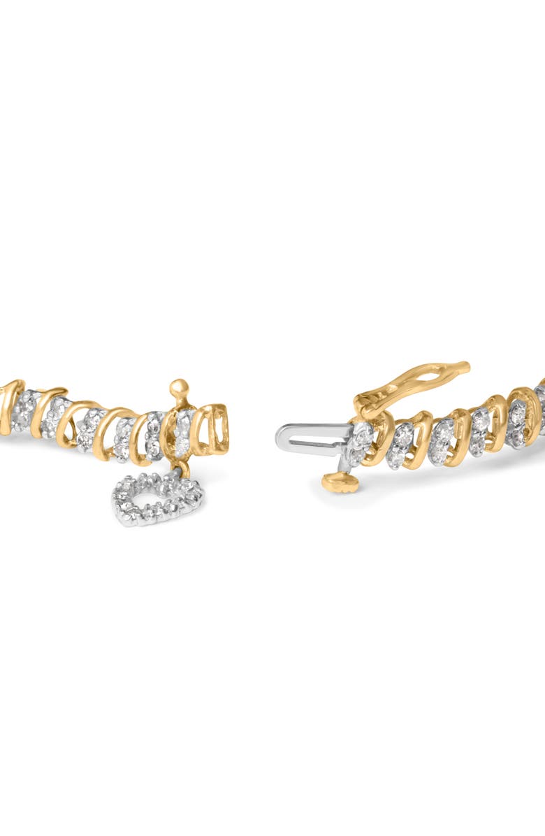 Haus of Brilliance 10K Yellow Gold 2.0 Cttw Diamond 2 Row Link and Heart Charm Link Bracelet, Alternate, color, Yellow