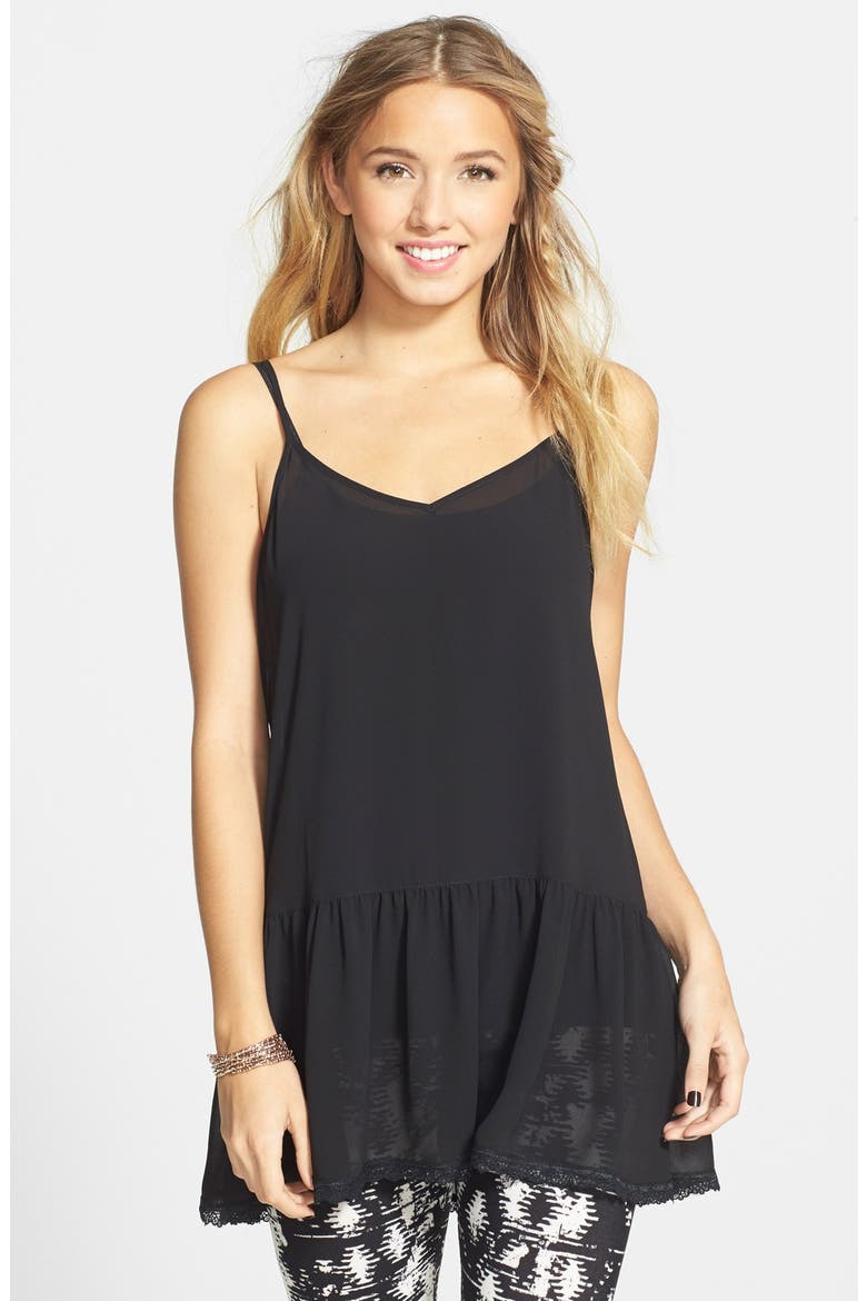 Frenchi® Lace Hem Camisole, Main, color, BLACK