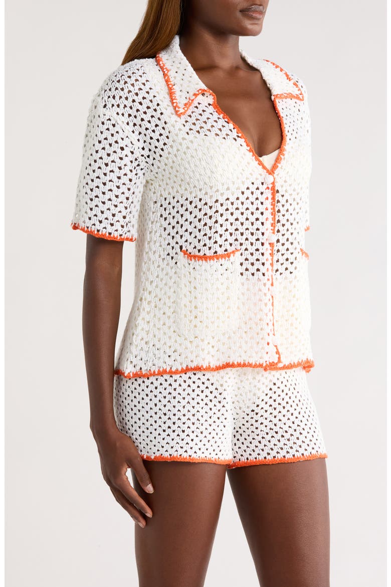 Crochet Button-Up Cover-Up, Alternate, color, WHITE