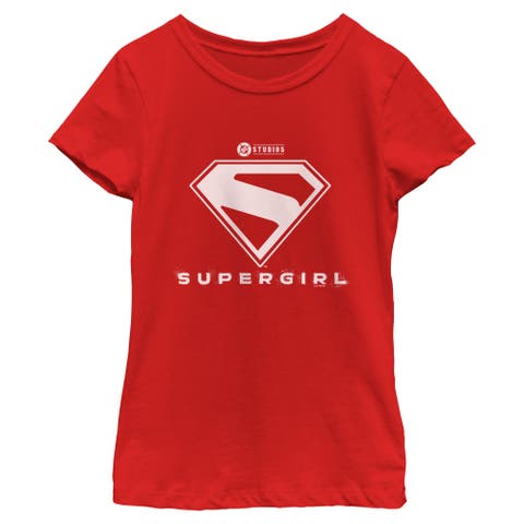 Girl's Supergirl Official Shield White Logo  Graphic T-Shirt